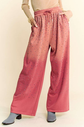 Davi & Dani Rhinestone Drawstring Wide Leg Pants - 1985 the VAULT Boutique