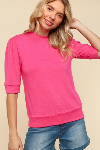 Haptics Tied Back Mock Neck Half Sleeve Knit Top - 1985 the VAULT Boutique