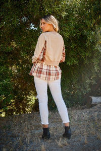 And The Why Full Size Double Layered Plaid Contrast Sweatshirt - 1985 the VAULT Boutique