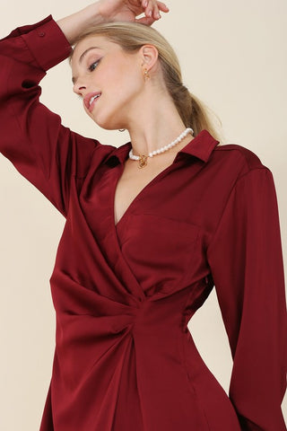 Satin Collared Wrap Mini Dress - 1985 the VAULT Boutique