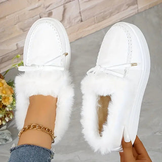 Bow Furry Round Toe Flat Slip-Ons - 1985 the VAULT Boutique