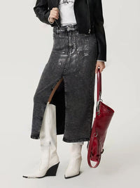 Slit Midi Denim Skirt with Pockets - 1985 the VAULT Boutique