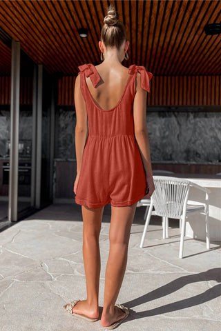 Full Size Scoop Neck Tie Shoulder Romper - 1985 the VAULT Boutique