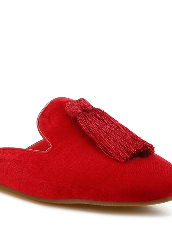 Cardinal Tassel Detail Velvet Mules - 1985 the VAULT Boutique