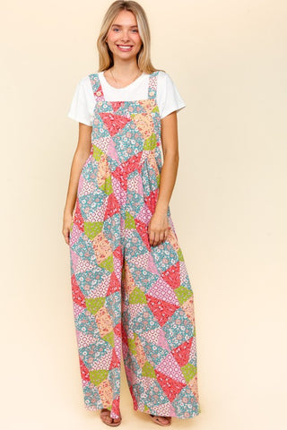 Haptics Full Size Printed Wide Leg Overalls with Side Pockets - 1985 the VAULT Boutique