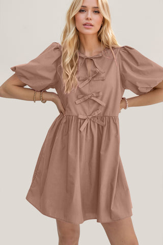 Oh Bow Ruched Puff Sleeve Mini Dress - 1985 the VAULT Boutique