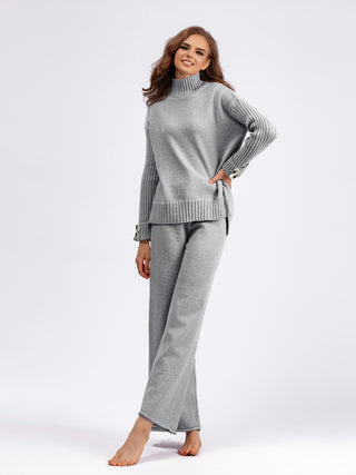 Basic Bae High- Low Turtleneck Long Sleeve Top and Pants Sweater Set - 1985 the VAULT Boutique