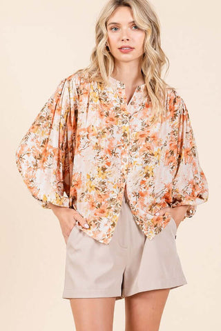 Mittoshop Flower Print Batwing Sleeve Button Down Blouse - 1985 the VAULT Boutique