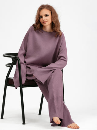 Basic Bae Slit Round Neck Long Sleeve Top and Drawstring Pants Sweater Set - 1985 the VAULT Boutique