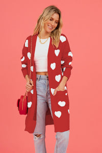 Heart Graphic Open Front Cardigan with Pockets - 1985 the VAULT Boutique