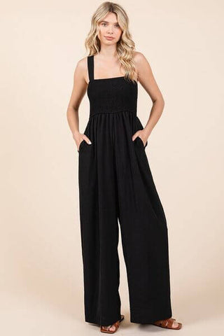 Mittoshop Smocked Wide Strap Wide Leg Overalls - 1985 the VAULT Boutique