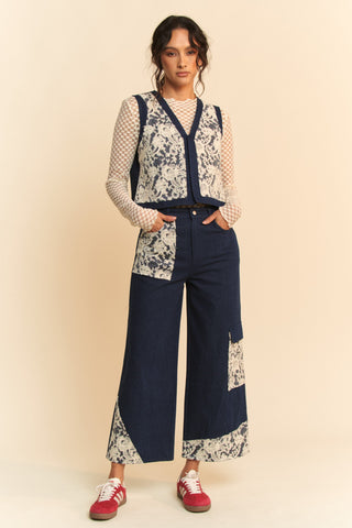 Davi & Dani Lace Applique Wide Leg Jeans - 1985 the VAULT Boutique