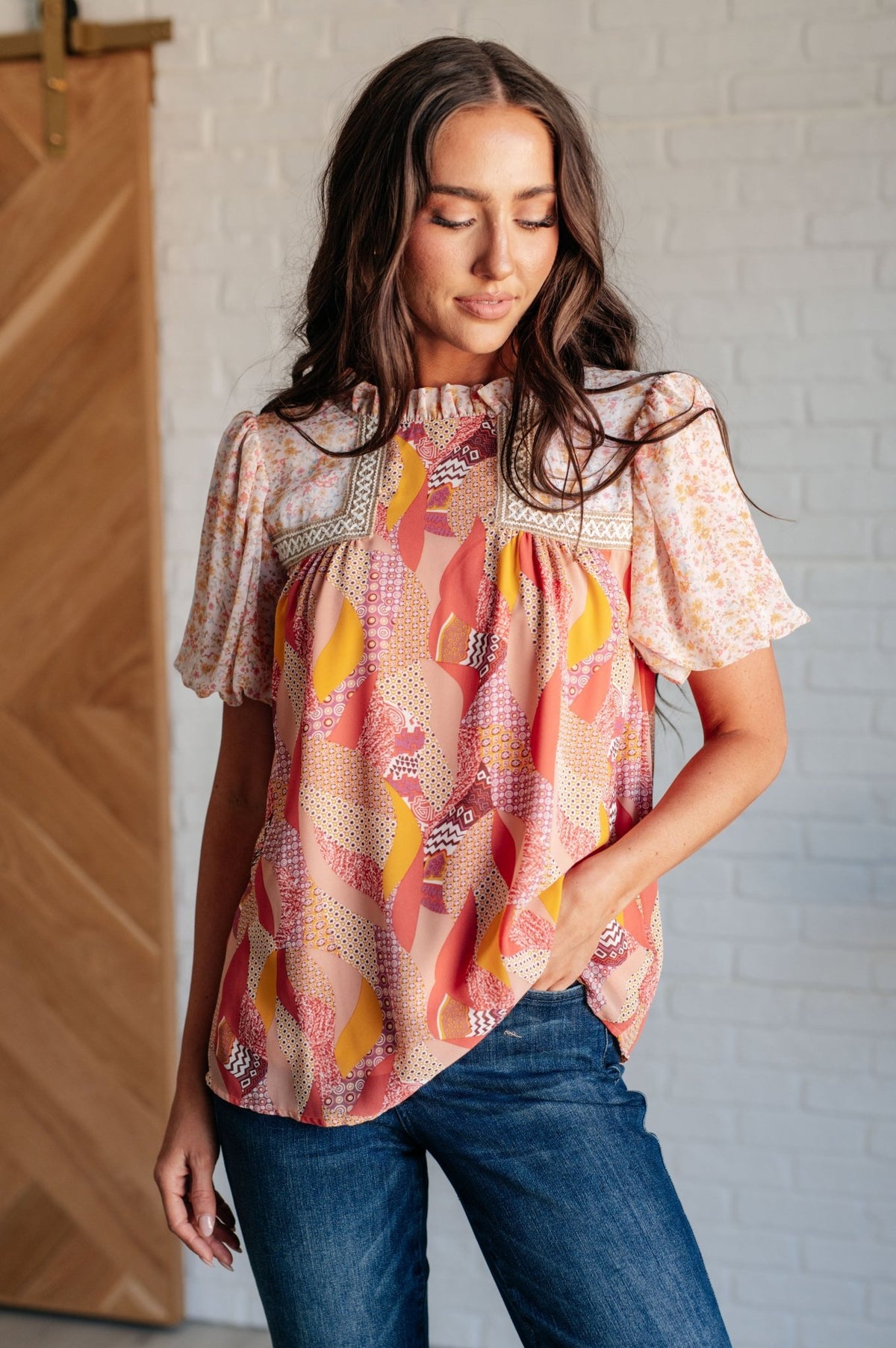 Day Dreamer Mixed Floral Top in Mauve - Happily Ever Atchison Shop Co.