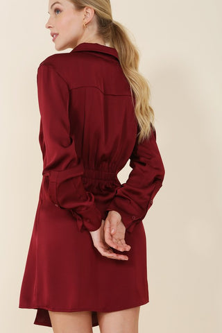 Satin Collared Wrap Mini Dress - 1985 the VAULT Boutique