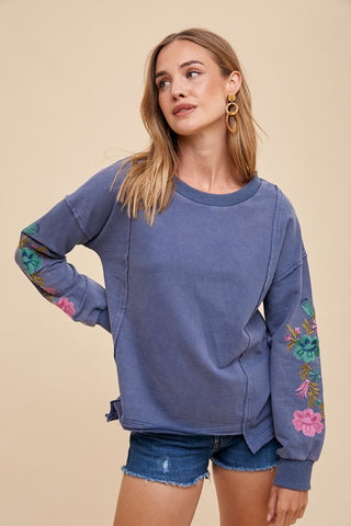 Annie Wear Embroidered Long Sleeve French Terry Top - 1985 the VAULT Boutique