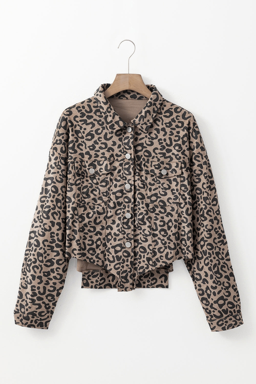 Asymmetrical Hem Collared Neck Leopard Jacket - 1985 the VAULT Boutique