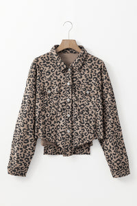 Asymmetrical Hem Collared Neck Leopard Jacket - 1985 the VAULT Boutique