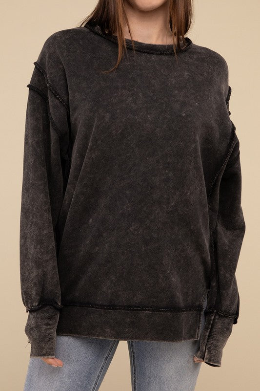 Basic Acid Wash French Terry Exposed-Seam Sweatshirt - 1985 the VAULT Boutique