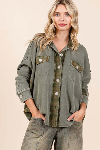 Mittoshop Mineral Washed Plaid Button Down Shacket - 1985 the VAULT Boutique