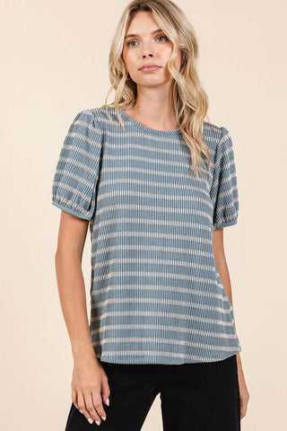 Mittoshop Contrast Striped Short Puff Sleeve Knit Top - 1985 the VAULT Boutique