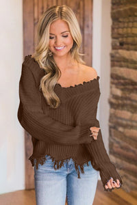 Frayed Hem Dropped Shoulder Sweater - 1985 the VAULT Boutique