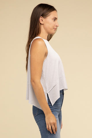 Basic Shark Bite Side Slit Short Sleeveless Top - 1985 the VAULT Boutique