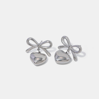 Stainless Steel Bow & Heart Drop Earrings - 1985 the VAULT Boutique