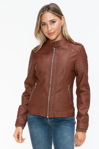 Snobbish PU Leather Biker Jacket with Side Zip Pockets - 1985 the VAULT Boutique