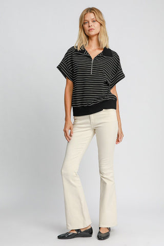 Umgee Striped Half Zip Short Sleeve Sweatshirt - 1985 the VAULT Boutique