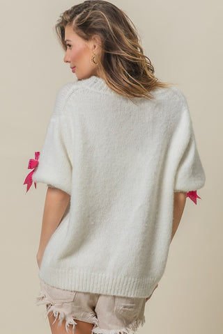 BiBi Sequin Bow Puff Sleeve Sweater - 1985 the VAULT Boutique