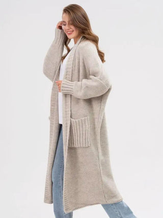 Pocketed Open Front Long Sleeve Longline Cardigan - 1985 the VAULT Boutique