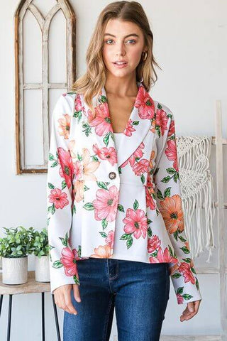 Heimish Full Size Multi Color Floral Blazers with Tunic Plus Size - 1985 the VAULT Boutique