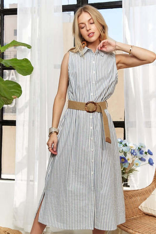 ADORA Striped Button Down Sleeveless Midi Dress - 1985 the VAULT Boutique