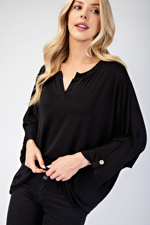 Celeste Full Size Notched Three-Quarter Sleeve Blouse - 1985 the VAULT Boutique