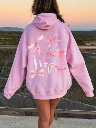 Bow Print Long Sleeve Hoodie - 1985 the VAULT Boutique