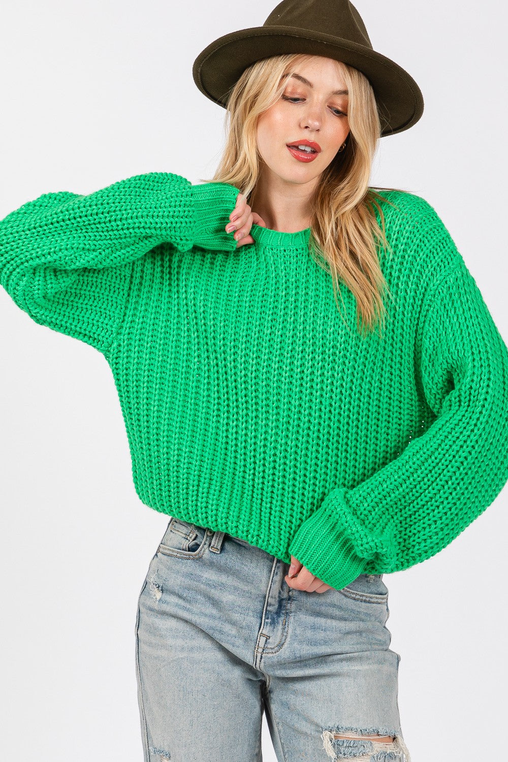 SAGE + FIG Round Neck Drop Shoulder Sweater - 1985 the VAULT Boutique