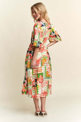 ADORA Floral V-Neck Puff Sleeve Midi Dress - 1985 the VAULT Boutique