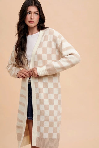 Annie Wear Checkered & Striped Open Front Long Sleeve Cardigan - 1985 the VAULT Boutique