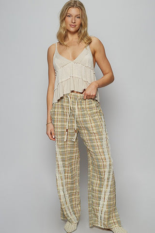 POL Lace Trim Drawstring Checkered Wide Leg Pants - 1985 the VAULT Boutique