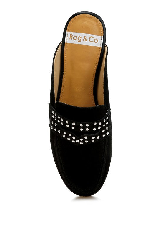 Eve Park Stud Embellished Penny Strap Mules - 1985 the VAULT Boutique