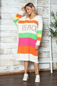 Color Block V-Neck Long Sleeve Sweater Dress - 1985 the VAULT Boutique