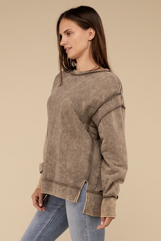 Basic Acid Wash French Terry Exposed-Seam Sweatshirt - 1985 the VAULT Boutique