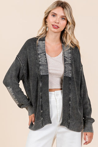 Mittoshop Contrast Patch Open Front Mineral Wash Cardigan - 1985 the VAULT Boutique