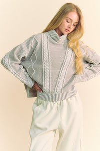 Davi & Dani Cable-Knit Turtleneck Dropped Shoulder Sweater - 1985 the VAULT Boutique