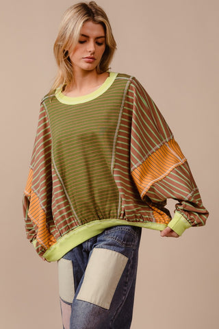 BiBi Color Block Striped Round Neck Sweatshirt - 1985 the VAULT Boutique