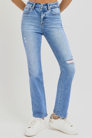 RISEN Full Size Distressed High-Rise Ankle Straight Jeans - 1985 the VAULT Boutique