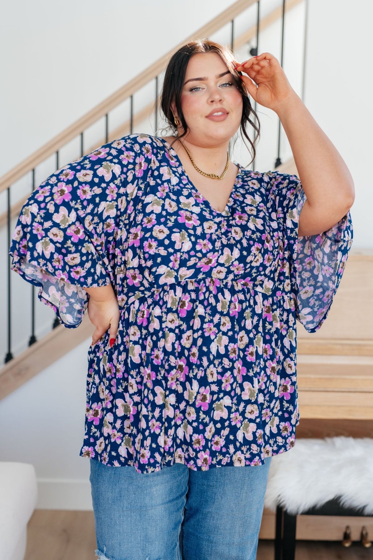 Dearest Dreamer Peplum Top in Navy Floral - Happily Ever Atchison Shop Co.