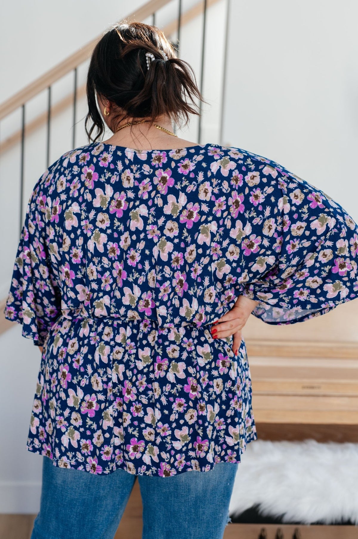 Dearest Dreamer Peplum Top in Navy Floral - Happily Ever Atchison Shop Co.