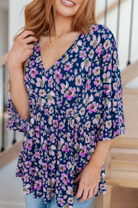 Dearest Dreamer Peplum Top in Navy Floral - Happily Ever Atchison Shop Co.