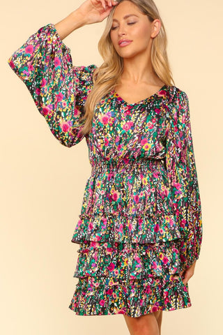 Haptics V-Neck Satin Floral Layered Dress - 1985 the VAULT Boutique